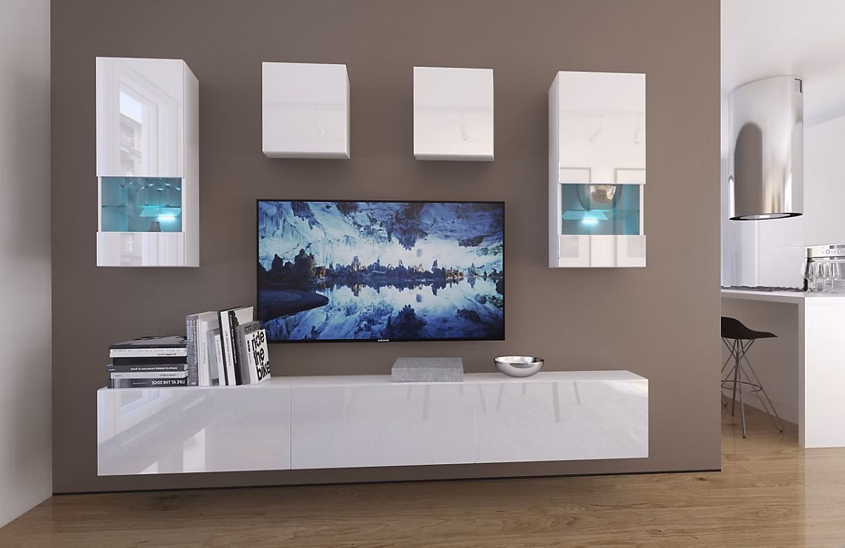 Ensemble meuble TV NEXT 279 AN279 – 17W | HG21 | 1A blanc brillant 249 cm