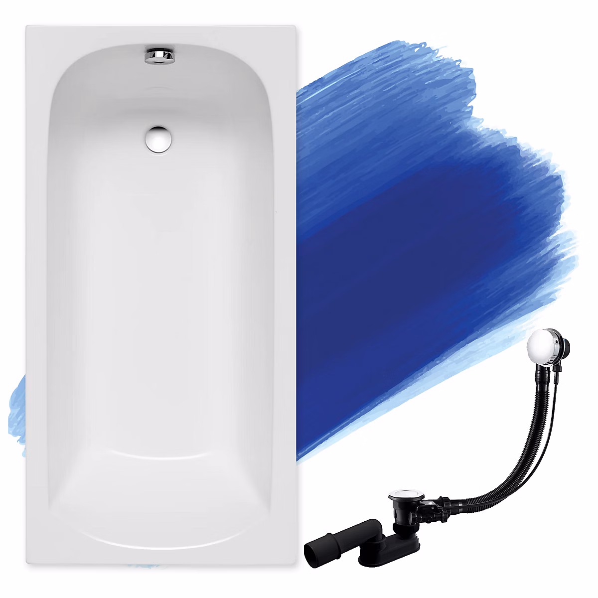 Baignoire rectangulaire 130 × 70 CLASSIC acrylique blanc – sans Habillage + Pieds + Vidage à chromé