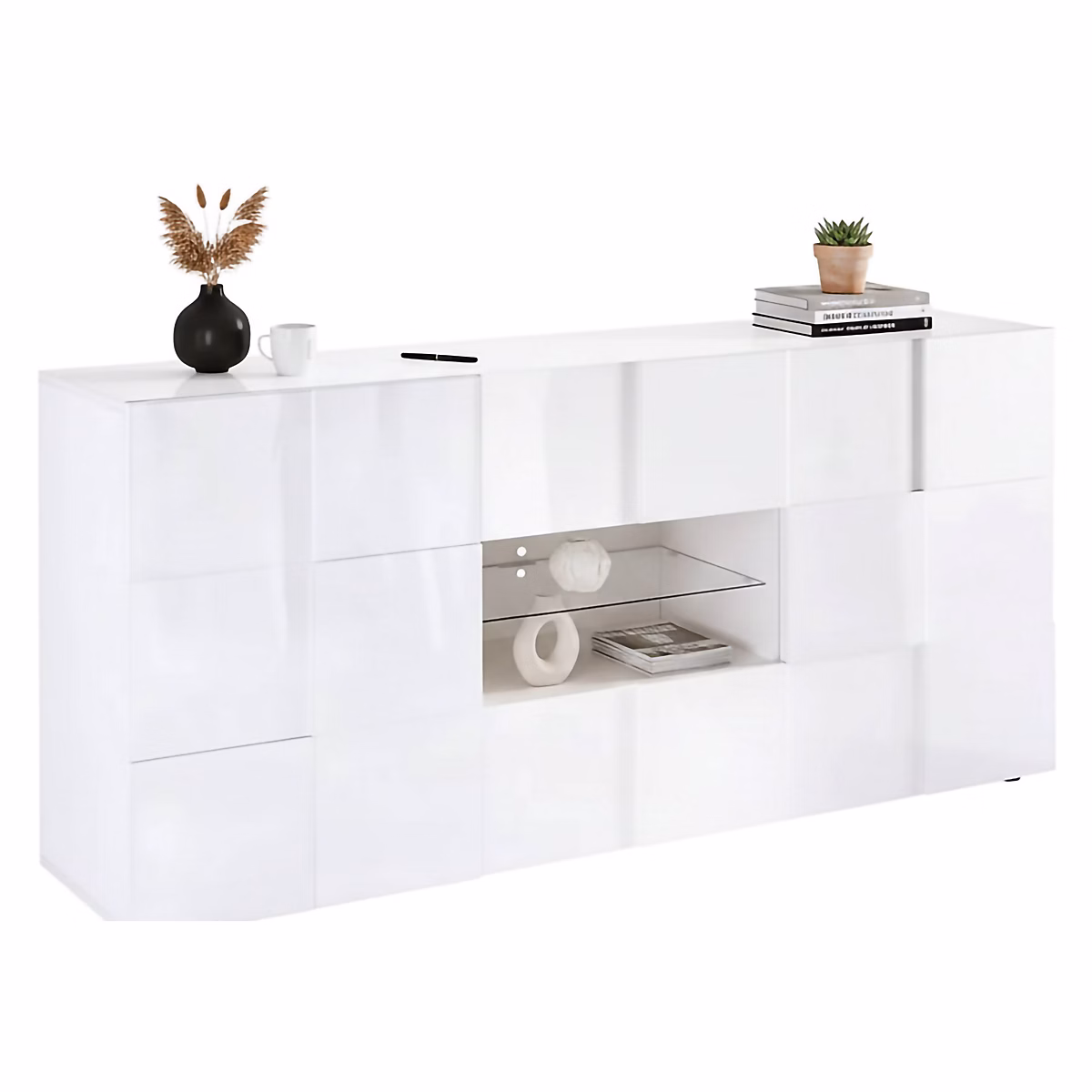 Buffet Zerba – Buffet du salon, Commode de salon, Garde-manger de cuisine, Made in Italy, 181 × 43 h84 cm, Blanc brillant