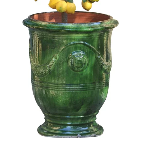 Vase Anduze tradition vert en terre cuite émaillée H 55 x Ø 45 cm