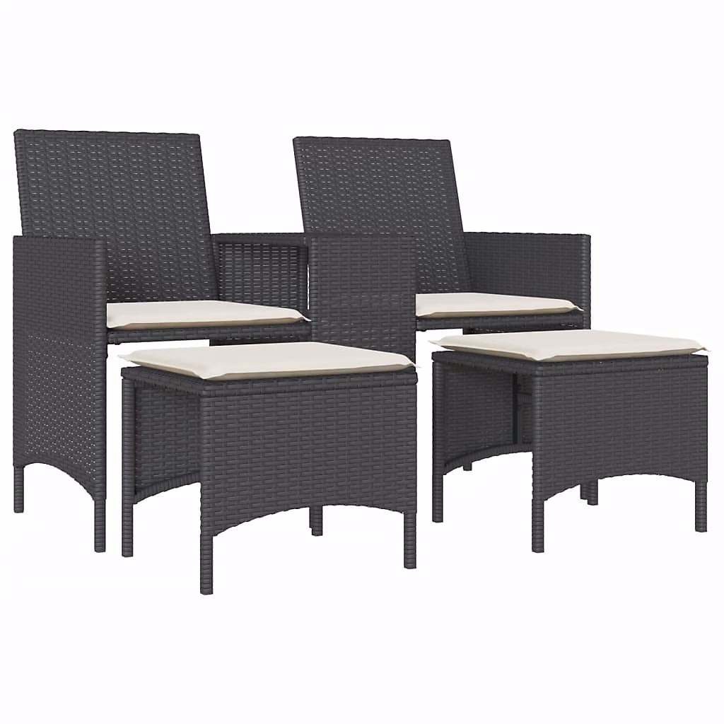 Salon et mobilier de jardin – Canapé de jardin 2 places avec table et tabourets noir rotin vidaXL