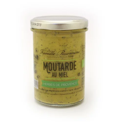 Moutarde au miel et aux herbes de Provence en pot de verre de 210 g