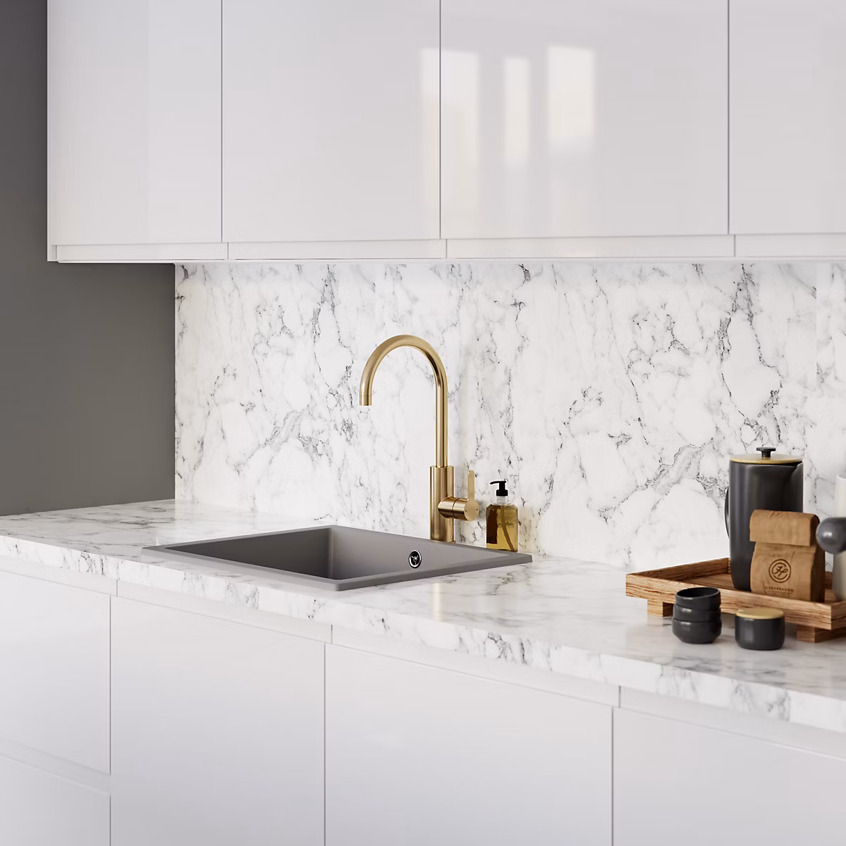 Crédence de cuisine aspect quartzite GoodHome Berberis l. 300 cm x H. 60 cm x Ep. 8 mm – Réf. ZWGHMLLDR5407261473