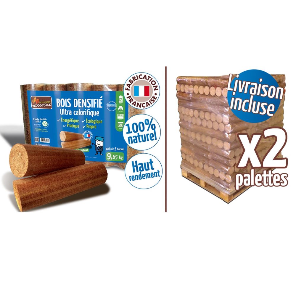 WOODSTOCK 2 Palette de bois densifié - 104 packs de 5 bûches – Aménagement du jardin
