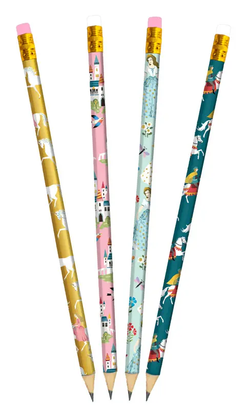 Ensemble de 4 crayons à papier thème Le jardin de la princesse Cartedart - 19,5 cm