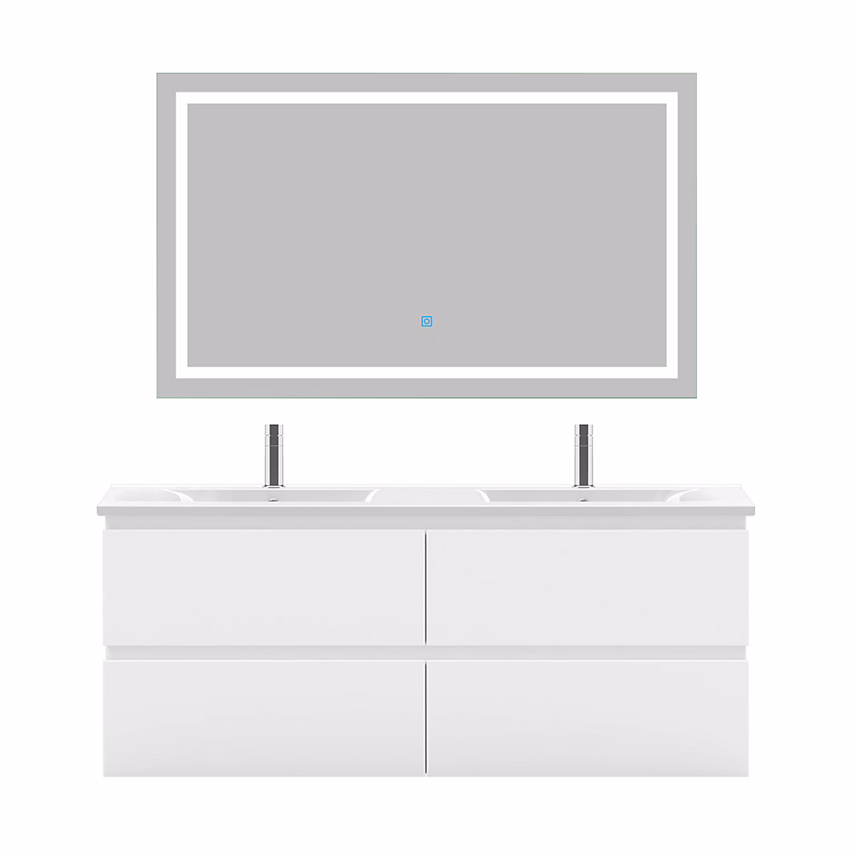 Ensemble meuble de salle de bain 120cm – vasque céramique et LED miroir, blanc