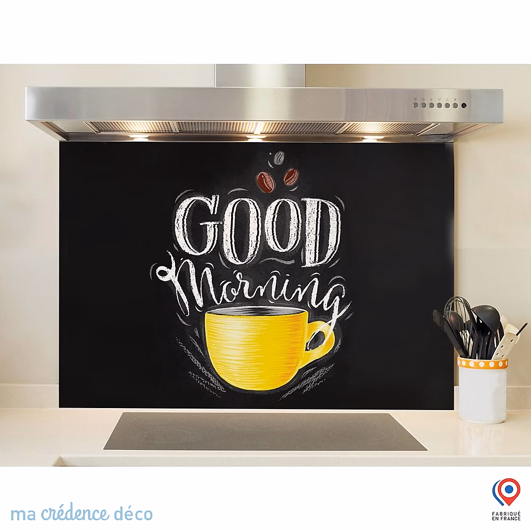 Crédence cuisine fond de hotte Good morning | Alu composite – L 90 cm x H 70 cm – MaCrédenceDéco