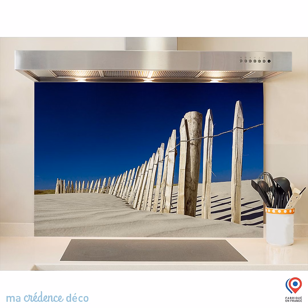 Crédence cuisine fond de hotte Plage de Ganivelles – Verre trempé, L 70 cm x H 60 cm, MaCrédenceDéco