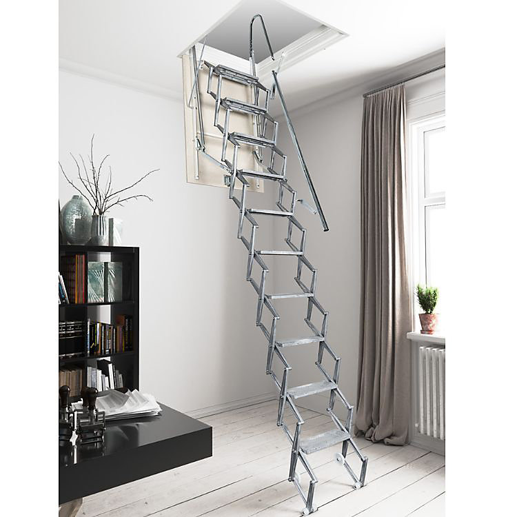 Échelle de grenier escamotable manuelle 50 × 90 cm Hauteur 300 cm – rambarde à droite