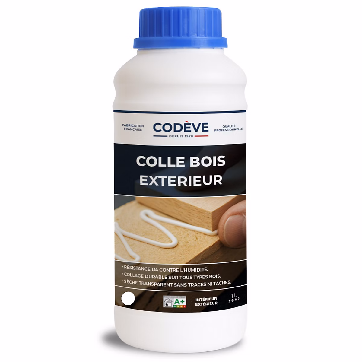 Colle Bois Exterieur – 1 L, Codeve Bois, Pour L'assemblage De Votre Bois Soumis à L'eau Et à L'humidité En Extérieur.