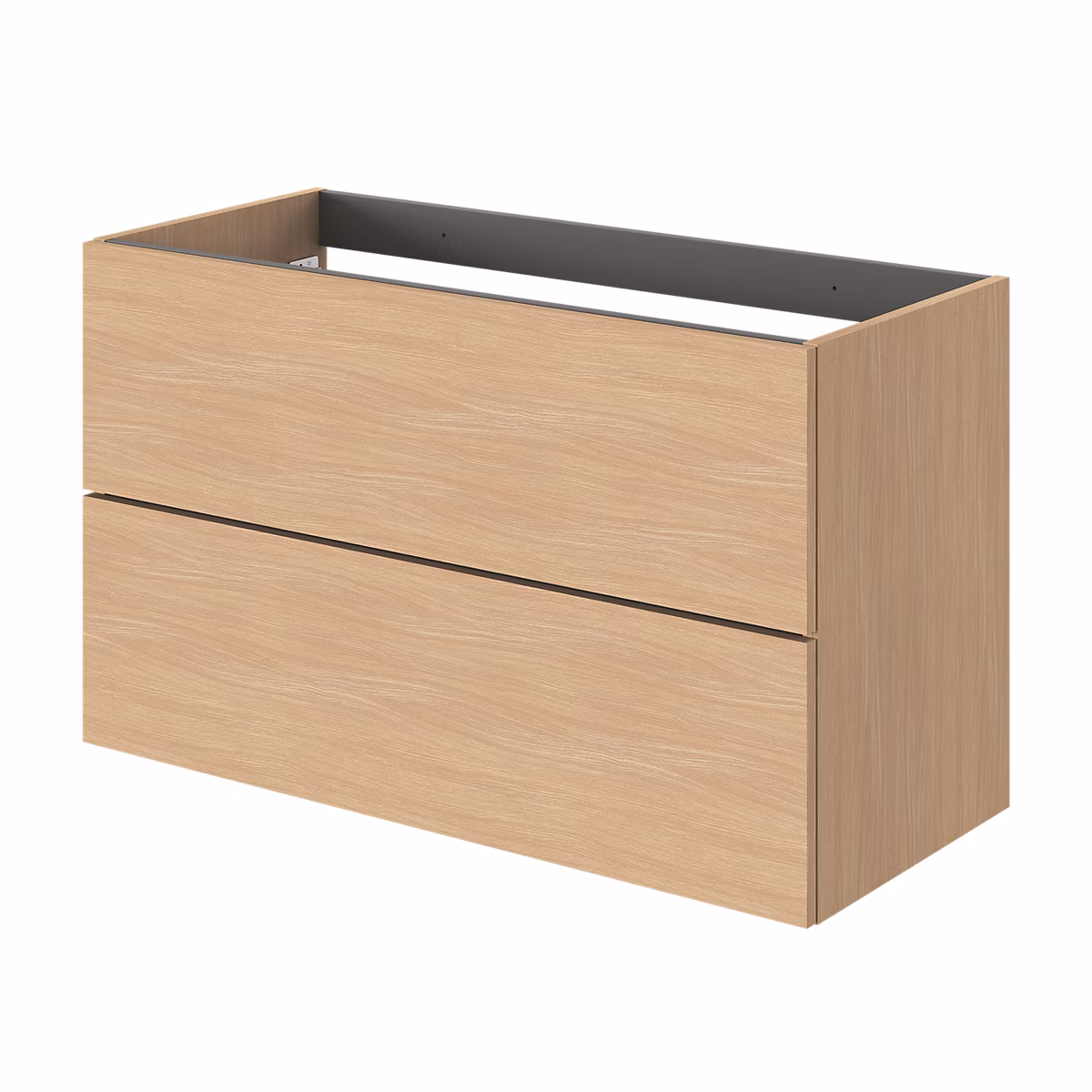 Meuble sous vasque l.100 x H.60 x P.45 cm – 2 tiroirs sans poignées, effet chêne, Kentia