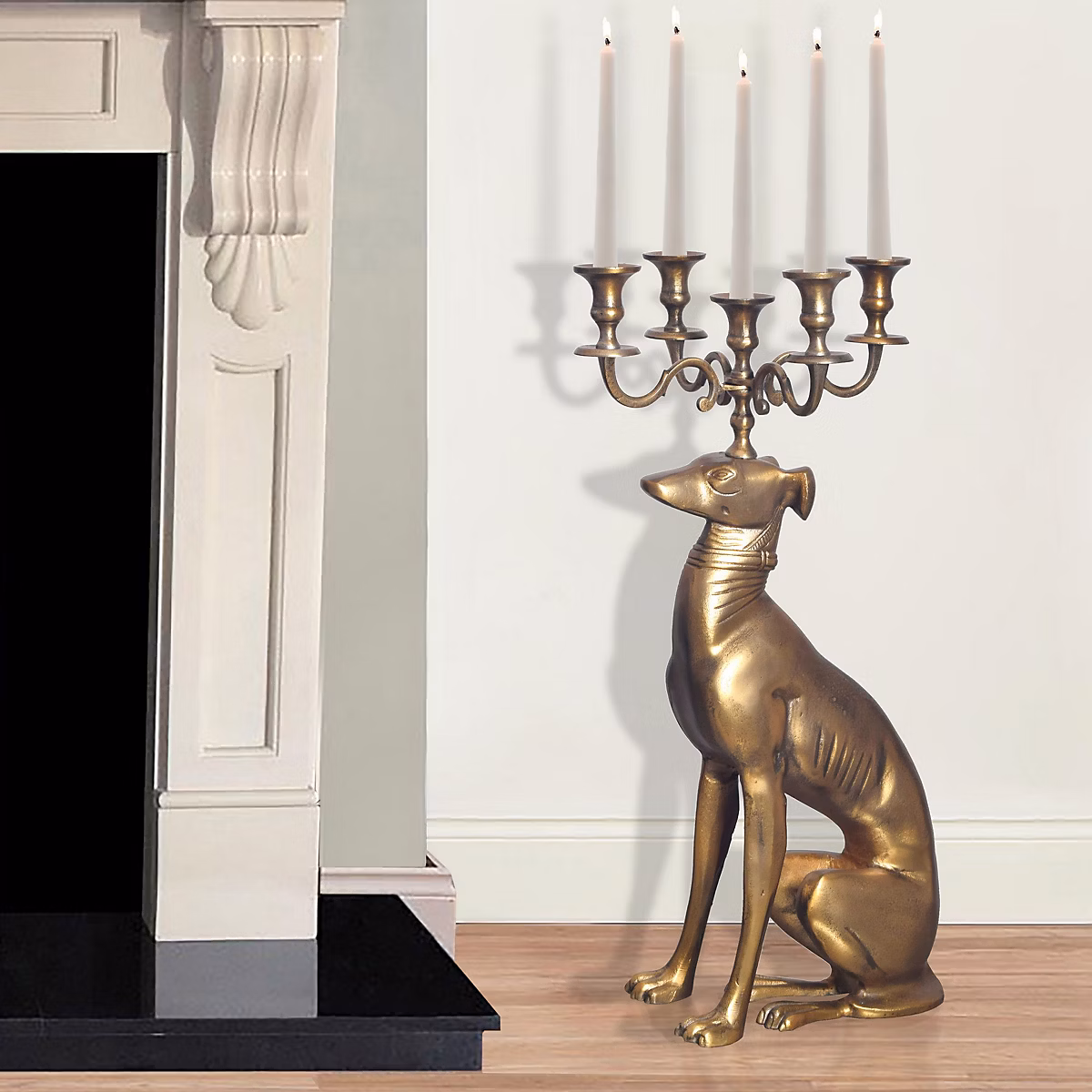 Chandelier Lévrier Aluminium 69 cm Doré Bougeoir Porte-Bougie Moderne FineBuy – Réf. GYURCAHGR8649796396