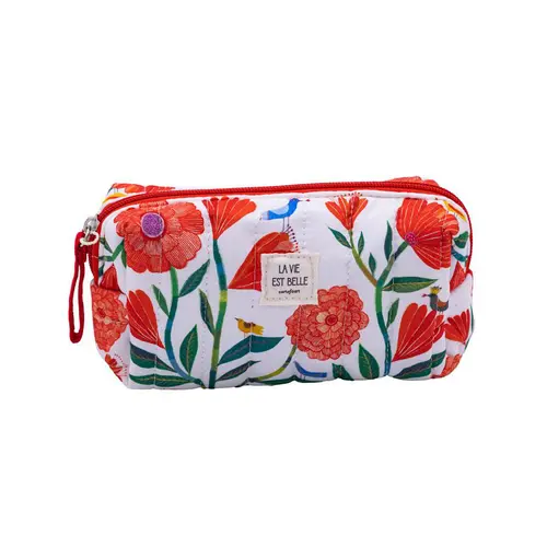 Petite trousse matelassée Cartesdart Pivoines - 16,5 x 13,5 cm