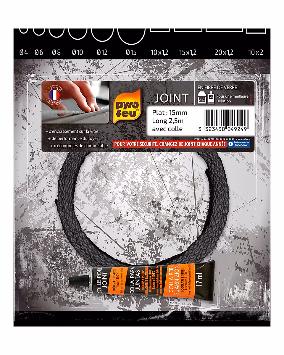 Joint en fibres de verre pour foyers et inserts plat 15 × 1.2 mm