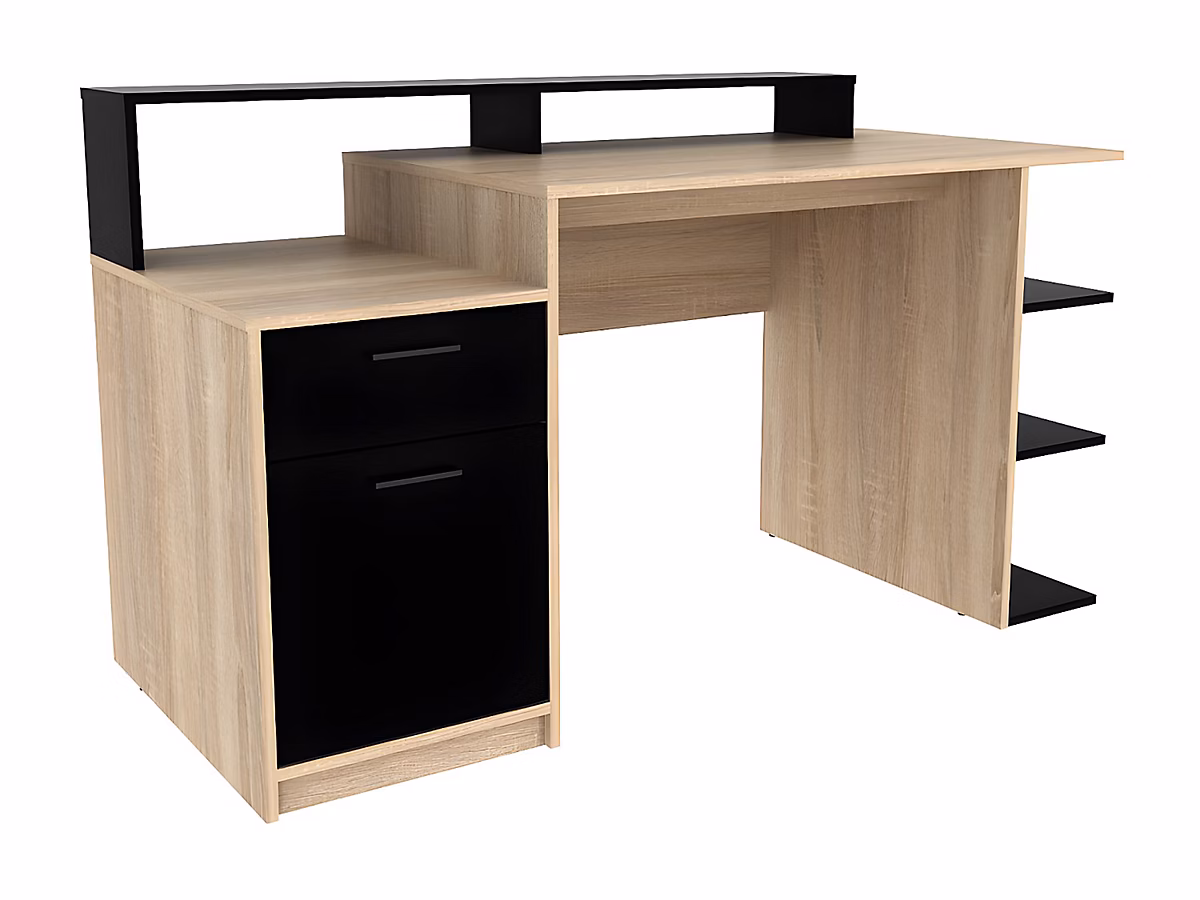 Bureau avec rangements ZACHARIE – Coloris : chêne et noir