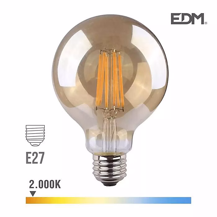 Ampoule LED E27 8W Globe G125 équivalent à 55W – Très Blanc Chaud 2000K
