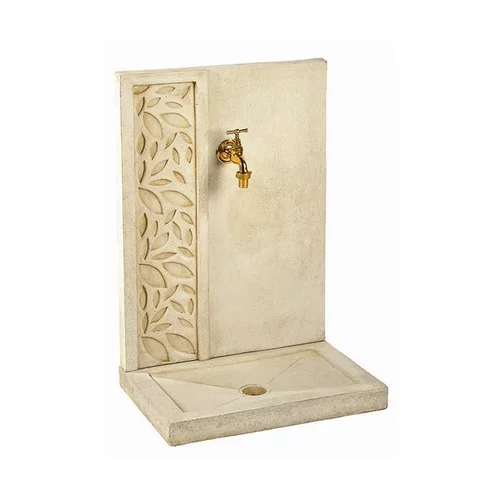 Fontaine murale décor feuilles en pierre reconstituée ton pierre Hairie Grandon - 70 cm