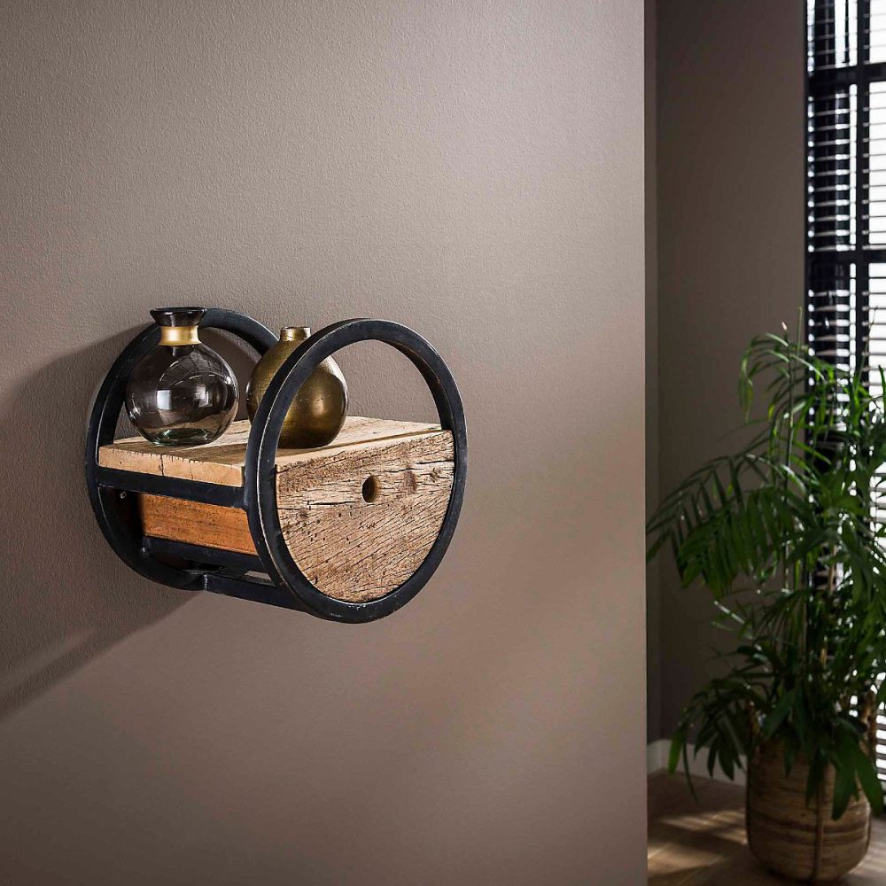 Etagère – Étagère murale en bois et métal avec tiroir CERCLO