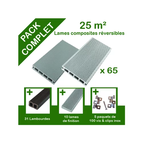 Pack complet terrasse composite gris 25 m2