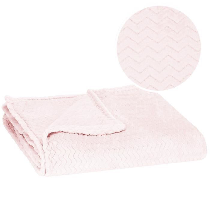 Couverture – SPRINGOS | 200 × 220 cm | Rose pastel | Zigzag | Douceur et chaleur