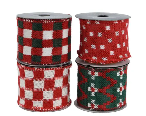 Ruban décoratif en polyester à motifs rouges - 200 x 6,3 cm