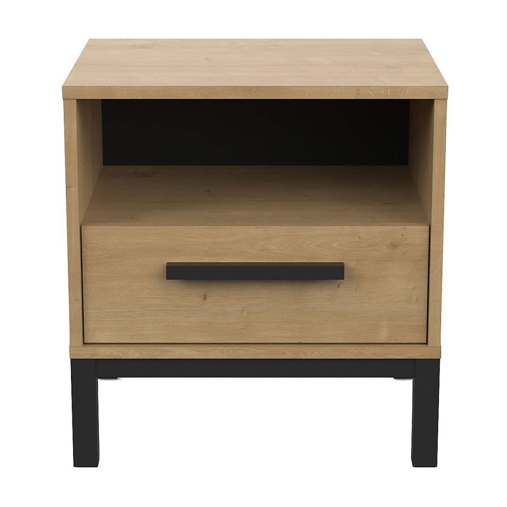 Chevet 1 tiroir et 1 niche décor chêne et noir mat L44 – 6 cm, CRAFT