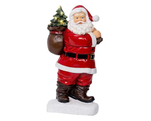 Père Noël avec hotte en résine rouge à micro LED blanc chaud - 9 x 19,5 x 31,5 cm