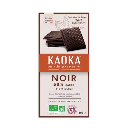Tablette de chocolat noir 58% Kaoka - 80 g