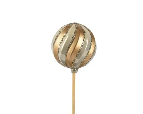 Boule décorative en polyester perle/or sur tige - Ø 6 x H 36 cm