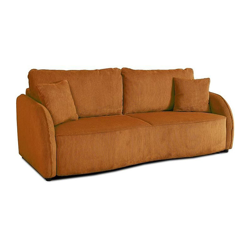 Canapé convertible 3 places – BARI, Velours cotelé, Terracotta, Coffre de rangement, 215 × 89 × 100 cm