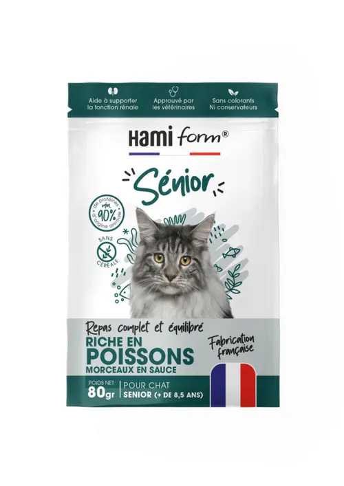 Alimentation complète pour chat senior de + 8,5 ans poisson HamiForm - pochon de 80 g
