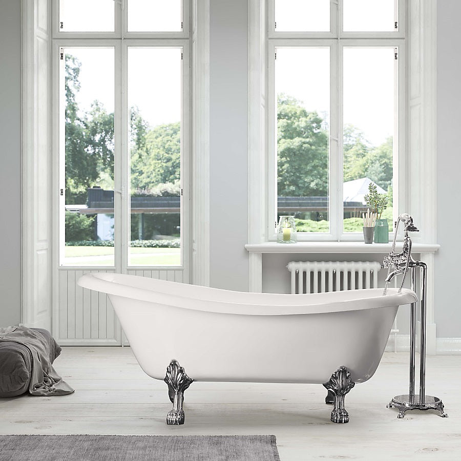 Baignoire sur pieds retro en fonte LIVINGSTON Blanche 170 cm Pieds chromes | Baignoire