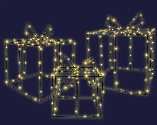 Lot de 3 décorations lumineuses micro LED intérieur et extérieur coloris blanc chaud - 250 LEDS