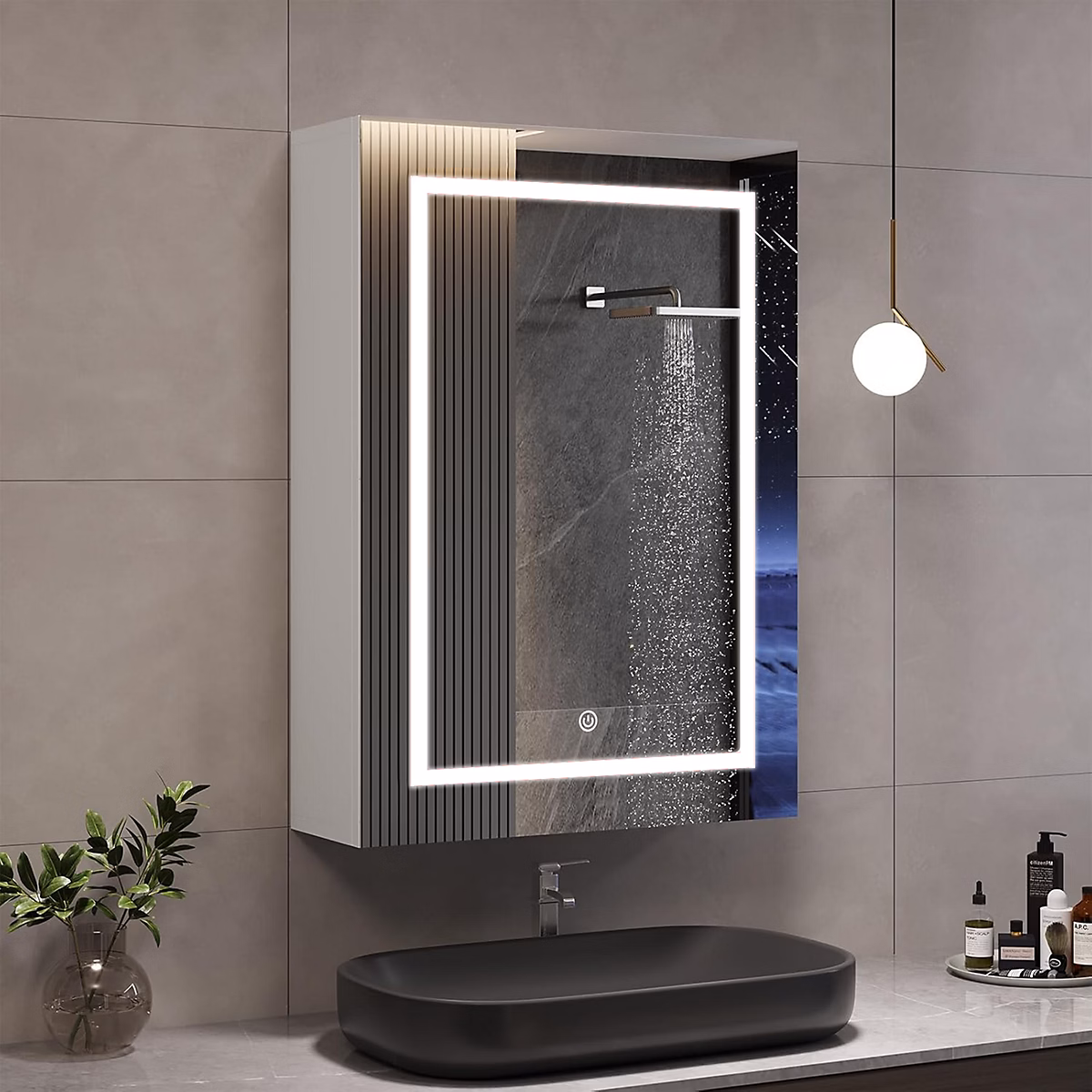 Armoire miroir 50 × 70 cm avec rangement | prise intégrée et éclairage LED réglable 3 couleurs – Blanc