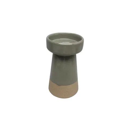 Porte bougie en céramique bicolore naturel/vert petit modèle - Ø 10 x H 17,5 cm