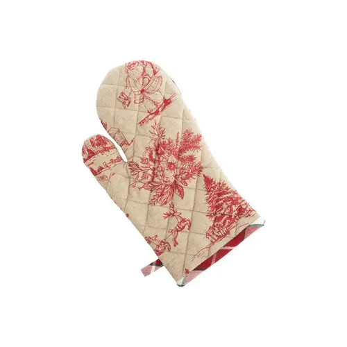 Gant en coton beige décor hiver bordeaux - 17 x 33 cm