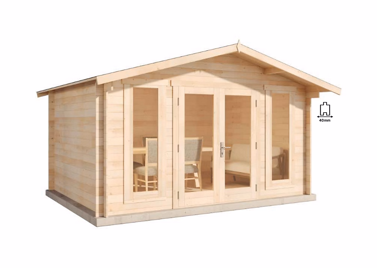 Abri de jardin Mirko Moderne Alpholz – 44 × 35m dim ext (cas échéant incl débord de toit) naturel, épaisseur paroi : 40mm, 15, 4m² tot