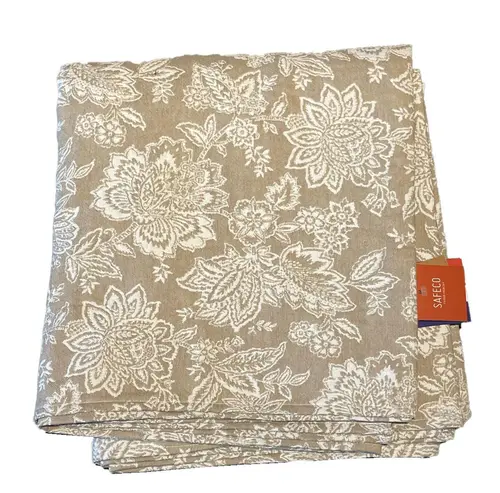 Nappe coloris lin naturel à motifs blancs en PE/coton Jacobean - 150 x 250 cm
