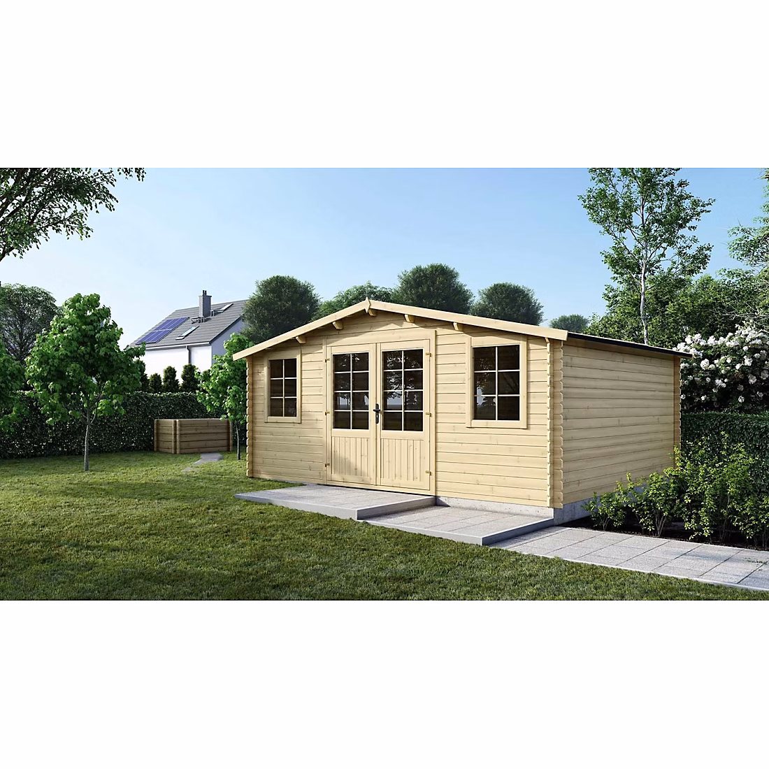 Abri de jardin en bois | 25m2 – 5 × 5m – Ep. 40mm – Couleur: naturel – DOM612