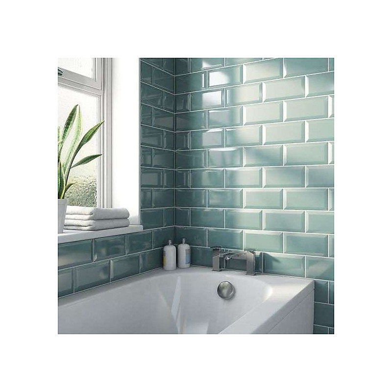 Carrelage mur relief métro parisien uni bleu turquoise brillant 7 – 5 × 15 cm METRO JADE