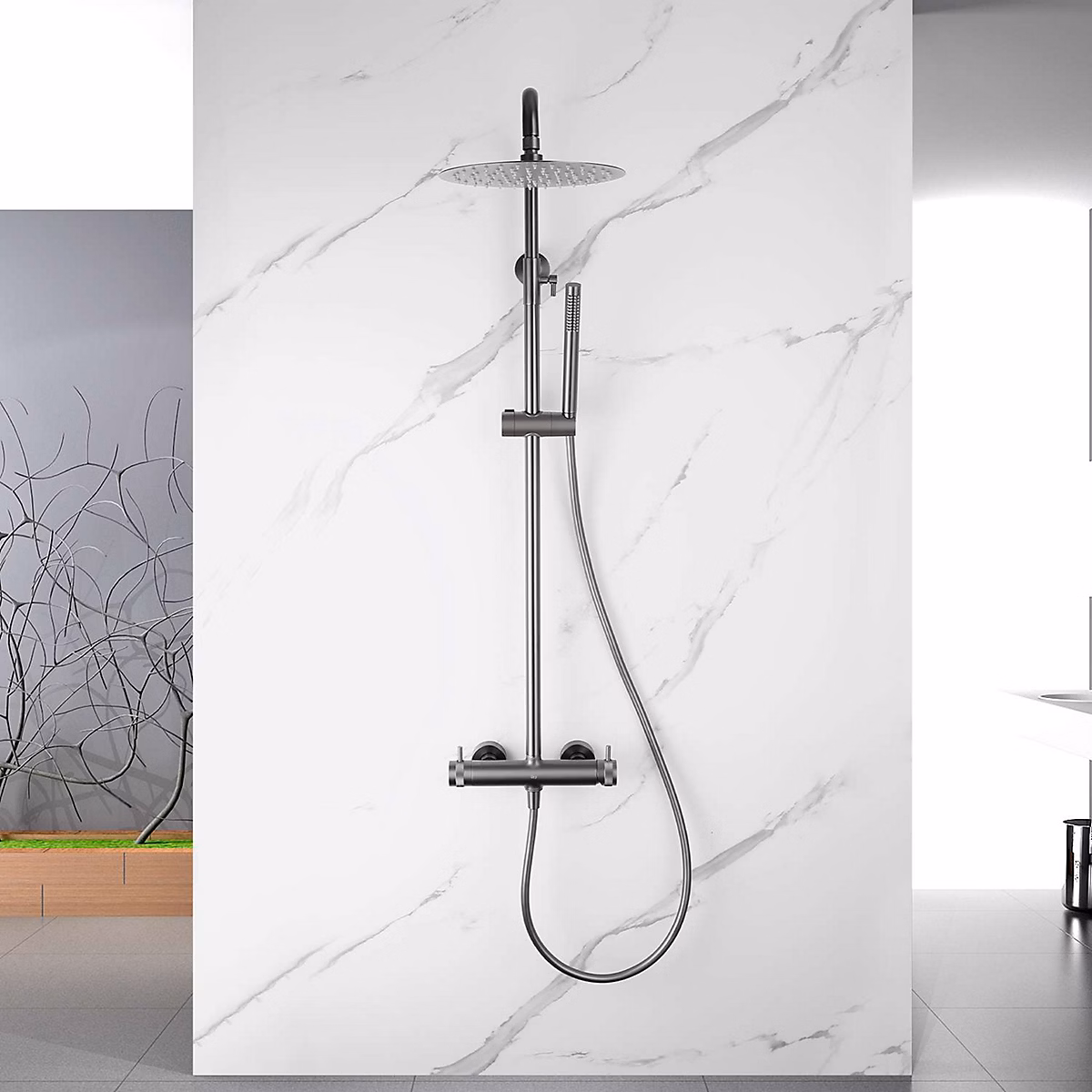 Colonne de douche mécanique avec barre extensible SKY BATH gris mat PVD série DIAMOND – Réf. MRDNJANXL2668972418