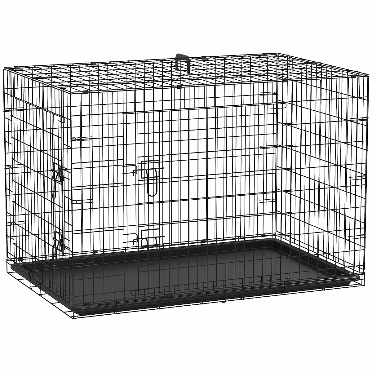 Cage de transport pour chien pliable – 2 portes verrouillables, plateau amovible, dim. 121L x 77l x 82H cm, acier ABS noir