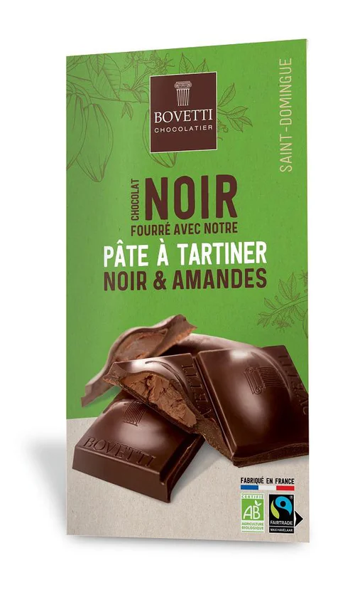 Chocolat noir pâte à tartiner chocolat noir amandes bio Bovetti - 100 g