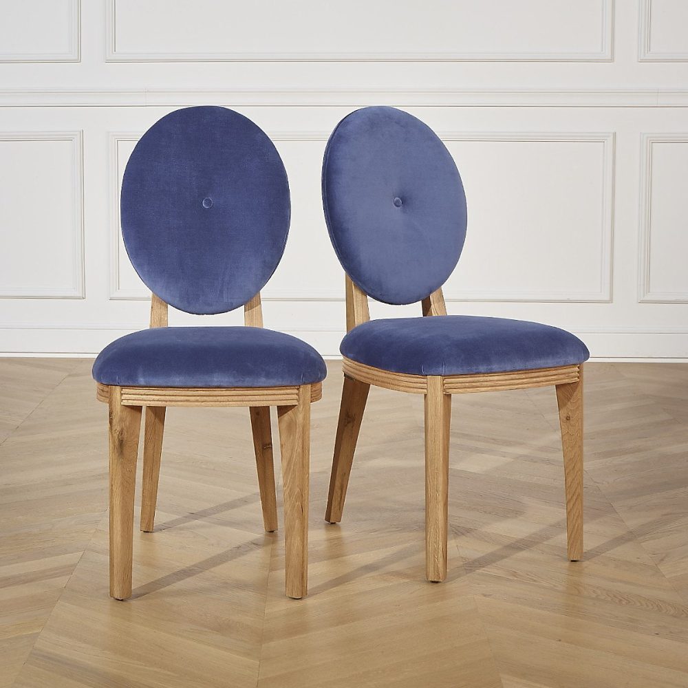 CALVIN chaises style contemporain en bois massif et velours – lot de 2