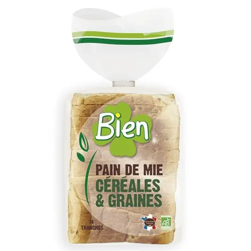 Pain de mie aux céréales et graines bio tranché Bien - 500 g