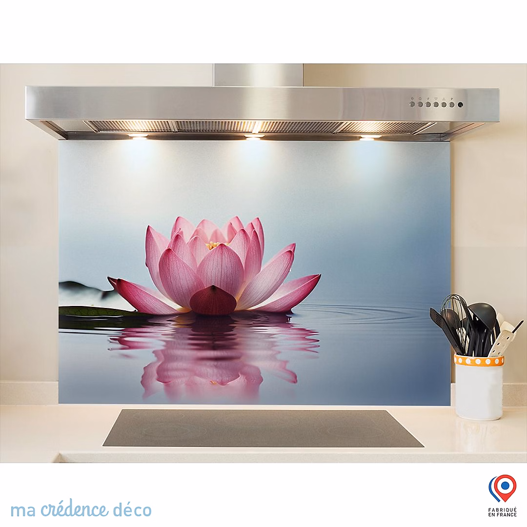 Crédence cuisine fond de hotte Lotus zen 1 – Verre trempé | L 70 cm x H 60 cm | MaCrédenceDéco