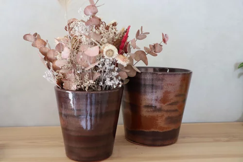 Pot en terre cuite émaillée marron Châtaigne Les Poteries d’Albi Odyssée - Ø 18 x H 18 cm