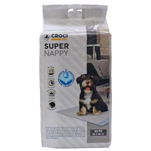 Lot de 50 tapis hygiéniques pour chien super nappy au charbon actif 50 pièces Crocy - 90 x 60 cm