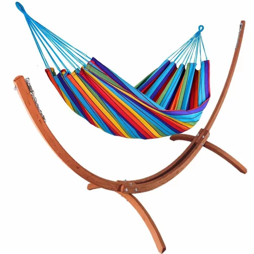 Set support et hamac Weekend coloris multicolore en bois et polypropylène Jobek Hamacs - 350 x 125 x 136,5 cm