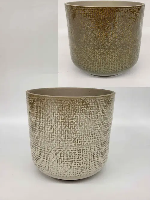 Cache-pot coloris vert et blanc Sandstone - 13,5 x 13 cm